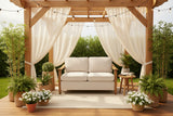 Retails $899+ New Indoor/Outdoor Eucalyptus Wood Loveseat, Beige Cushions, Wood & Metal Frame