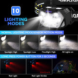 New Retails $25+ Lsnisni 9 LED Headlamp Rechargeable, 2000 Lumen Super Bright 10 Modes Motion Sensor Head Lamp with White Red Light, Ultralight and Waterproof Headlight Flashlight with USB C Cable for Camping Hiking