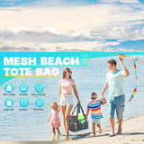 New LuLu Inspired Extra Large Beach Tote Bag - Lightweight Beach Toys Bag with Pockets & zippered interior plastic pouch to protect your phone, bills from water & sand! Blue
