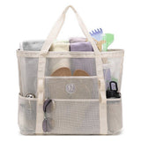 New LuLu Inspired Extra Large Beach Tote Bag - Lightweight Beach Toys Bag with Pockets & zippered interior plastic pouch to protect your phone, bills from water & sand! CREAM