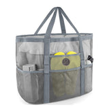 New LuLu Inspired Extra Large Beach Tote Bag - Lightweight Beach Toys Bag with Pockets & zippered interior plastic pouch to protect your phone, bills from water & sand! GREY