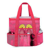 New LuLu Inspired Extra Large Beach Tote Bag - Lightweight Beach Toys Bag with Pockets & zippered interior plastic pouch to protect your phone, bills from water & sand! Hot Pink