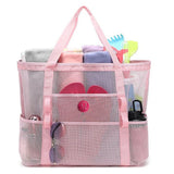 New LuLu Inspired Extra Large Beach Tote Bag - Lightweight Beach Toys Bag with Pockets & zippered interior plastic pouch to protect your phone, bills from water & sand! LIGHT PINK