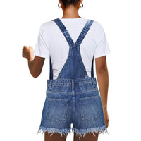 New luvamia Women's Ripped Short Overalls Adjustable Denim Bib Overall Shorts Romper Sz L Retails $89+