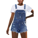 New luvamia Women's Ripped Short Overalls Adjustable Denim Bib Overall Shorts Romper Sz L Retails $89+