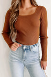 NEW Bonnie Ribbed Square Neck Bodysuit, Camel, Sz L