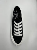 New Mad Love Women's Fran Canvas Sneakers with cute daisy flower insoles, Black! Sz 9! Made with sustainable and eco-friendly recycled materials
