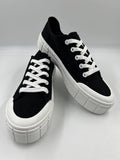 New Mad Love Women's Fran Canvas Sneakers with cute daisy flower insoles, Black! Sz 9! Made with sustainable and eco-friendly recycled materials