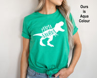 New Mamasaurus Shirt Dinosaur Mom T-Shirt, ours is Aqua NOT Green, Sz L