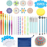 New Mandala Dots Art Tools Mandala Stylus Stencil Template Brushes Paint Tray for Painting Rocks, Stone Coloring, Drawing and Drafting (35Pcs)