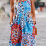 New Women's Mandala Print Summer Dress Casual Sleeveless Flowy Sun Dress with Pockets, pattern as shown in main pic! Size Large