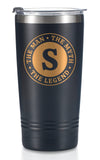 New in box! The Man the Myth the Legend - Initial Mug, Monogram Stainless Steel Mug for Men 20 Oz. Our Monogram has issues as shown, othewrise it is perfect!