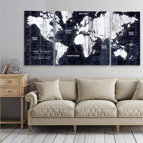 New Wayfair Old World Map - 3 Piece Wrapped Canvas Graphic Art By Greyleigh! 40" x 80" Retails $359+
