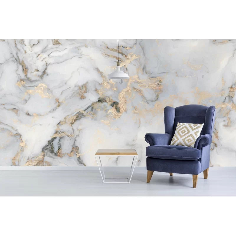 New Wayfair Everly Quinn Lemoore Peel And Stick White Marble Pattern Gold Abstract Removable Wallpaper, enough to do 150