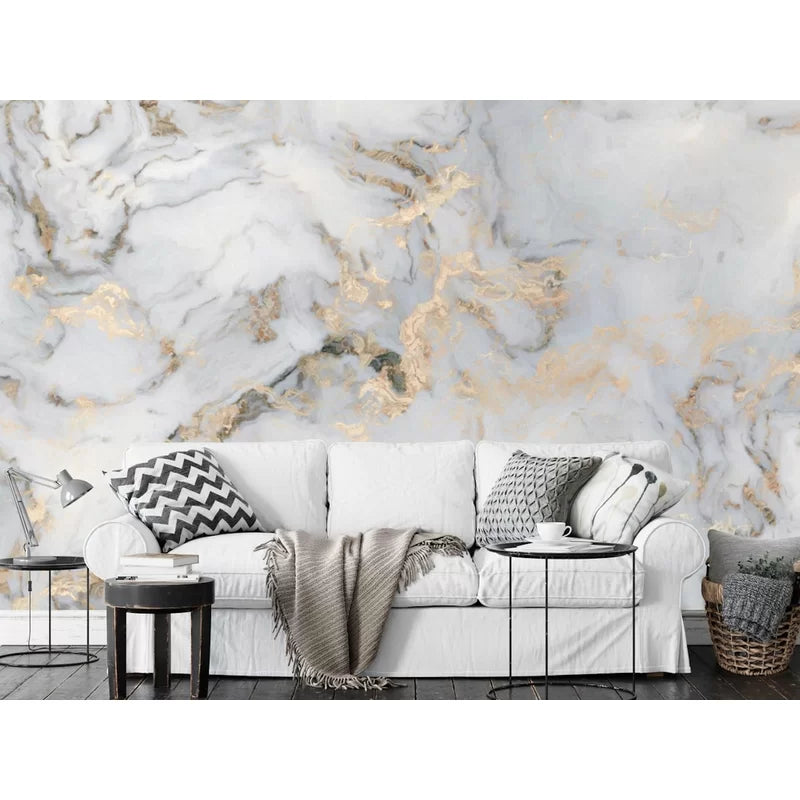 New Wayfair Everly Quinn Lemoore Peel And Stick White Marble Pattern Gold Abstract Removable Wallpaper, enough to do 150