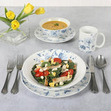 New Martha Stewart Empress Bouquet Decorated Porcelain Dinnerware Plates and Bowls Set - Blue Floral, Service for 6 (30pcs) (Missing 1 Bowl & 1 Mug) Retails $158+