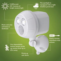 NEW Mr. Beams MB380 Weatherproof Wireless Battery Powered LED Ultra Bright 300 Lumen Spotlight with Motion Sensor, White, 1-Pack, Retails $58