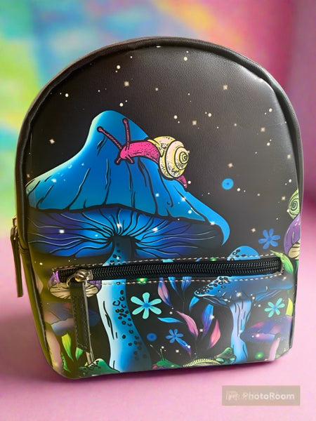 New Colourful Blue Mushroom Mini backpack, 8.07" x 3.93" x 9.25"