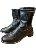 New Men Zip Side Western Boots mid calf ultra soft faux leather black! Sz 12