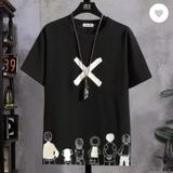 New Men Printed Round Neck Cotton Blend Black, White T-Shirt Fits Like L/XL