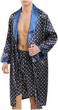 New Silky Look & Feel Robe for Men Big and Tall Long Sleeve and Shorts 2 Piece Pajama Set Cozy Soft Lounge Kimono Spa Bathrobe Sz L