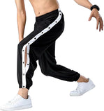 NEW Men's Tear Away Basketball Pants Post Surgery Side Split Snap Button Sweatpants Track Pants, Black/White, Sz XL