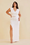 New Retails $65+ Micas Plus Size Distressed V-neck Cap Sleeve Crop Top And Slit Maxi Skirt Set Sz 1X