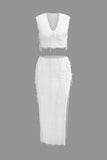 New Retails $65+ Micas Plus Size Distressed V-neck Cap Sleeve Crop Top And Slit Maxi Skirt Set Sz 1X