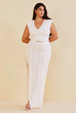New Retails $65+ Micas Plus Size Distressed V-neck Cap Sleeve Crop Top And Slit Maxi Skirt Set Sz 1X