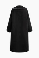 New with tags! Women's Contrast Trim Button Up Long Coat by MICAS, Black, Sz L! Retails $75+