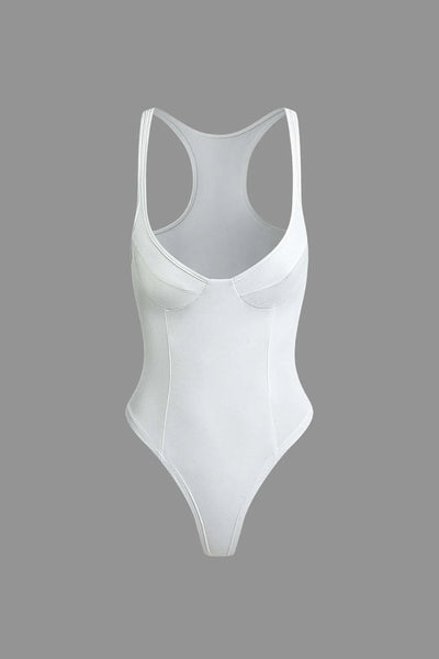 New with tags! Micas Basic Solid Deep-V Neck Bustier Bodysuit White, Sz XL