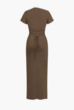 New Retails $98+ Micas Solid Asymmetrical Knot Maxi Dress in Brown Sz M