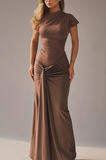 New Retails $98+ Micas Solid Asymmetrical Knot Maxi Dress in Brown Sz M