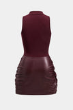 New Retails $70+ Micas Tie Front Sleeveless Mini Dress in ultra soft faux leather! Sz M Burgundy