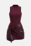 New Retails $70+ Micas Tie Front Sleeveless Mini Dress in ultra soft faux leather! Sz M Burgundy