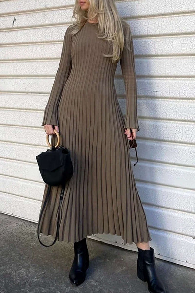 New with tags! Micas Round Neck Bell Sleeve Rib Knit Maxi Dress in coffee, Sz Large, Retails $45US+