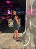 NEW Retails $80 MICAS Emerald Green Check effect mock neck lace up cutout club mini dress Sz L