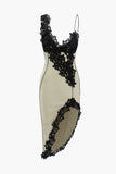 New Micas Asymmetric Lace Panel Midi Dress Sz M