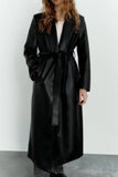 New with tags! Micas Women's Ultra Soft great quality Faux Leather Notched Lapel Belted Trench Coat, Black, Sz L Retails $85US+