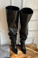 New Micas Faux Leather Wide-calf High-heeled Knee-high Boots, Black, Sz 7! Retails $65+