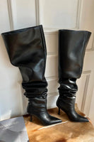 New Micas Faux Leather Wide-calf High-heeled Knee-high Boots, Black, Sz 7! Retails $65+