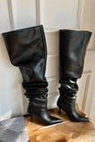 New Micas Faux Leather Wide-calf High-heeled Knee-high Boots, Black, Sz 7! Retails $65+