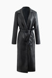 New with tags! Micas Women's Ultra Soft great quality Faux Leather Notched Lapel Belted Trench Coat, Black, Sz L Retails $85US+