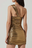 New with tags! Metallic One Shoulder Ruched Bodycon Mini Dress by Micas Sz Large