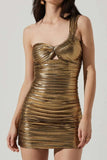 New with tags! Metallic One Shoulder Ruched Bodycon Mini Dress by Micas Sz Large