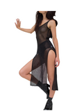 NEW Micas Sheer Mesh Slit Swimsuit Cover-up Dress, Black Silver Metallic Shimmer, Sz M