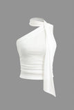 New Micas One-shoulder Tank Top with Scarf White Sz M