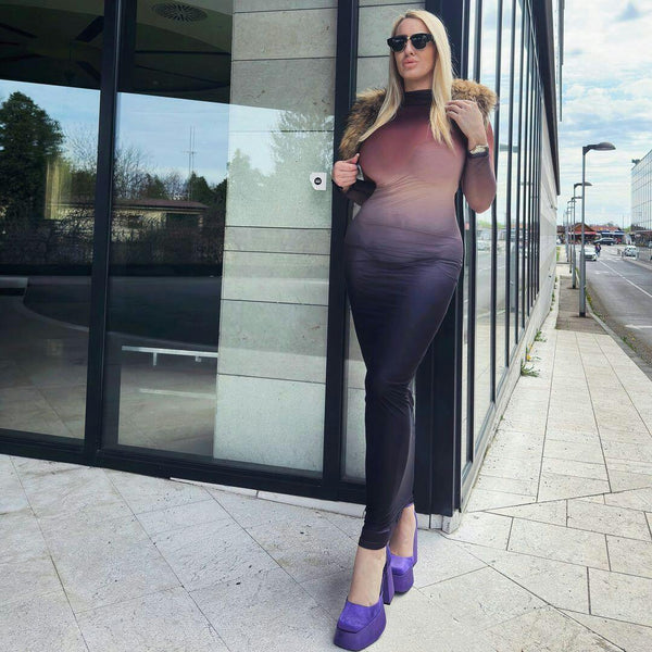 New with tags! Micas Tie Dye Ombre Ruched Mesh Long Sleeve Maxi Dress Sz S