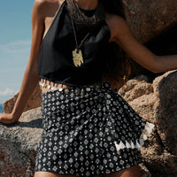 New with tags! Micas graphic print high waisted skort silky smooth fabric, black, Sz XS! Retails $60+