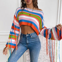 NEW WITH TAGS! Colorful Print Short Sweater for Women Long Sleeve Autumn Crop Tops by Micas, Sz L, Retails $70+